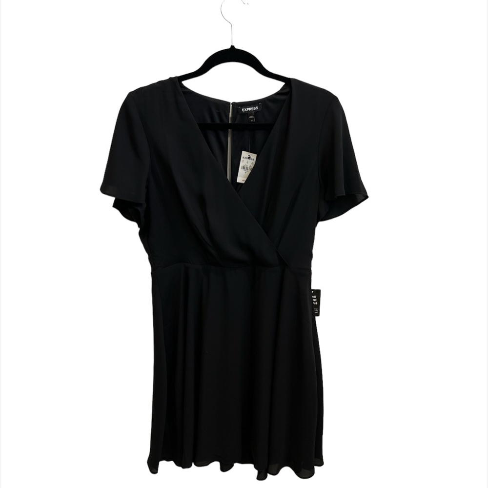 NWT Black Surplice Flutter Sleeve Fit & Flare Dress from Express